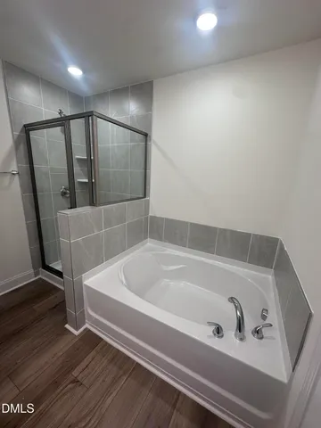 a bathroom with a bathtub