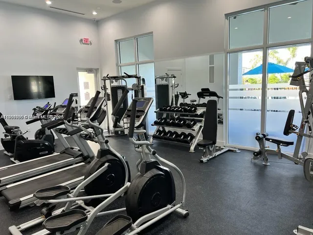 a view of a room with gym equipment