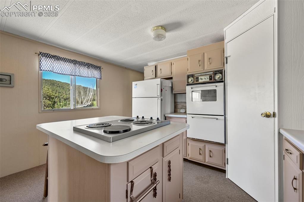 332 Valley Circle Guffey, CO 80820 - Photo 18 of 32 a white kitchen with sink stove and refrigerator