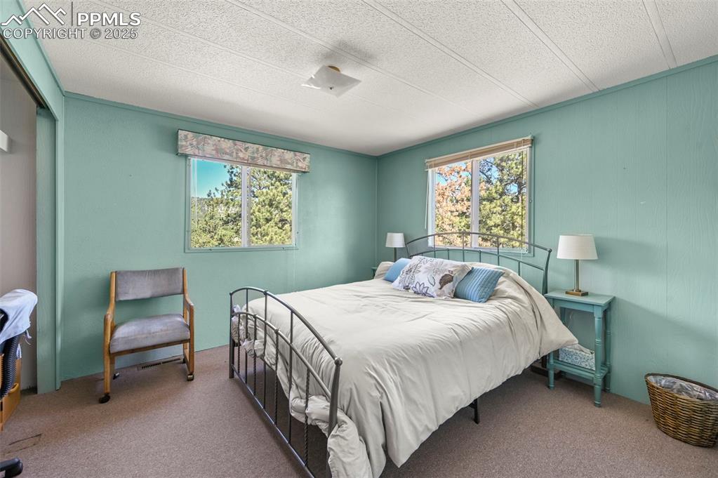 332 Valley Circle Guffey, CO 80820 - Photo 22 of 32 a bedroom with a bed a chair and painting on the wall