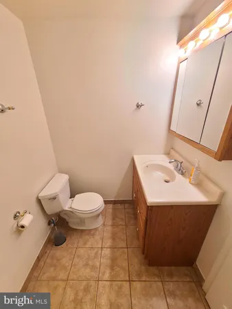 a bathroom with a sink toilet and mirror