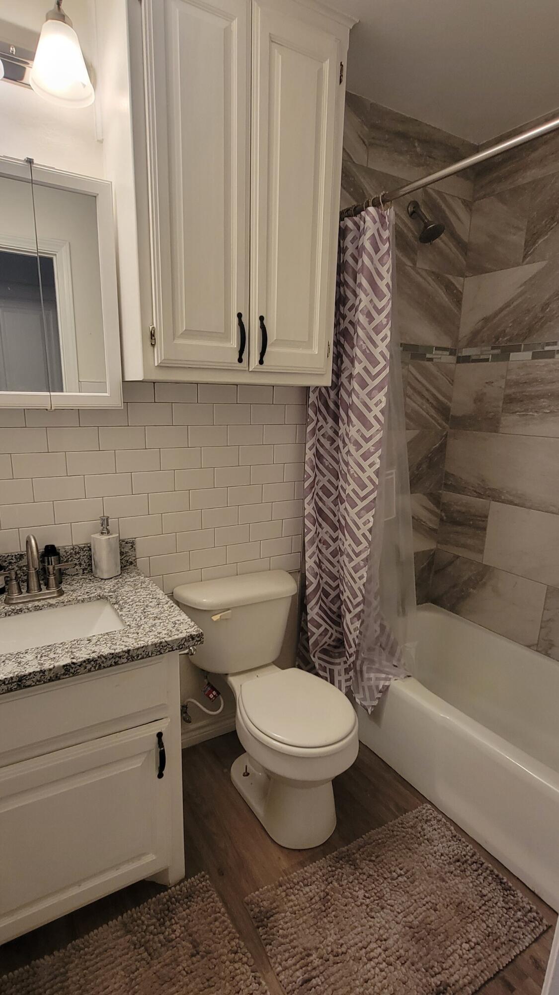 5718 95th Street Lubbock, TX 79424 - Photo 8 of 16 a bathroom with a granite countertop sink toilet and shower