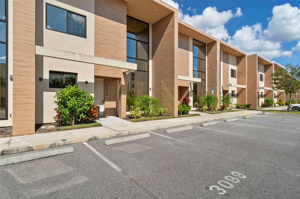 a view of a building with a street