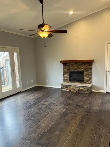 a living room with a fireplace