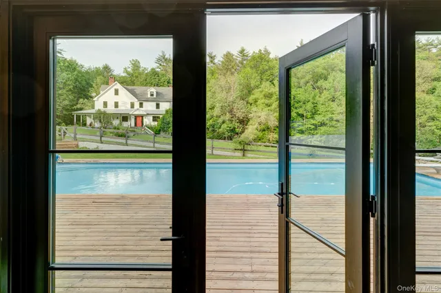 a view of a glass door with a from a window