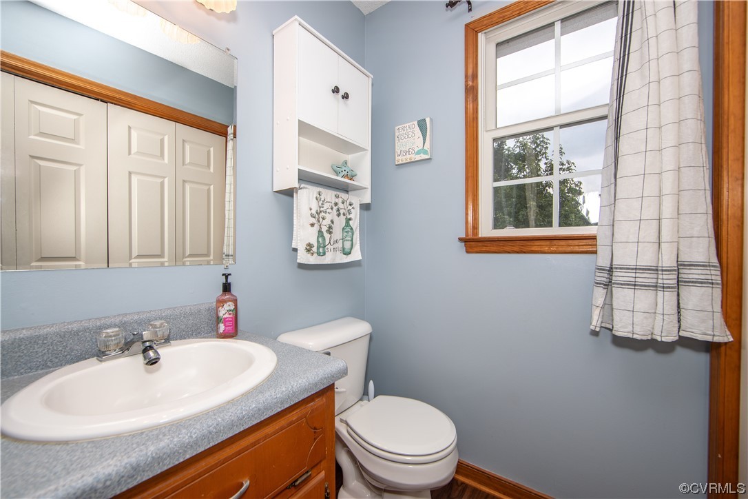 15803 Loving Union Road Disputanta, VA 23842 - Photo 24 of 39 a bathroom with a sink a toilet and a mirror