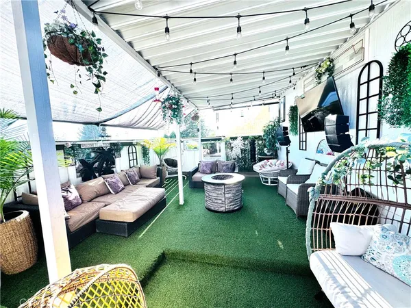 a view of a potted flower in a garden