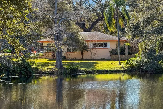 a view of a house with swimming pool and a yard