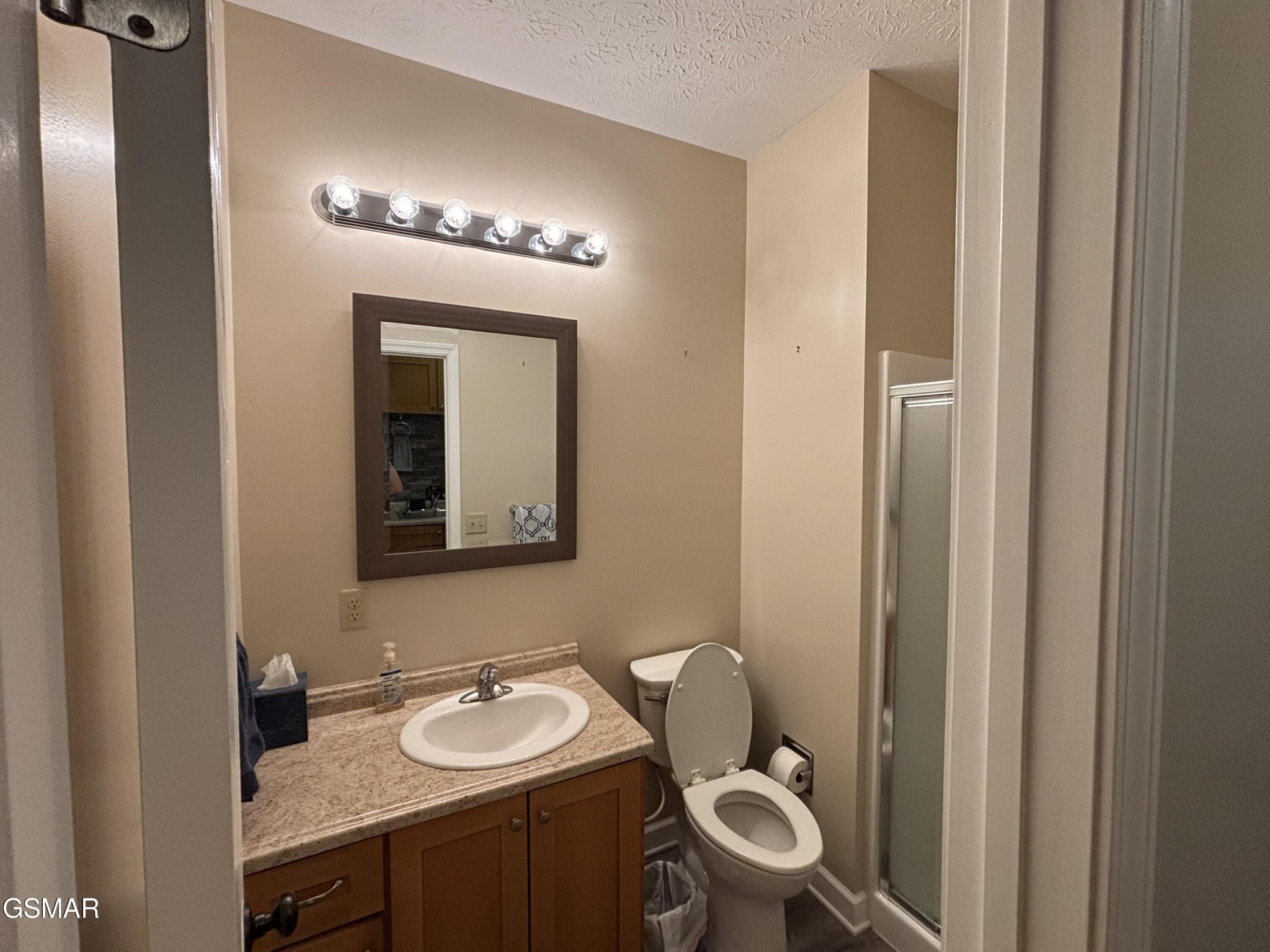 147 Padgett Mill Road Cosby, TN 37722 - Photo 28 of 36 a bathroom with a granite countertop toilet a sink and mirror