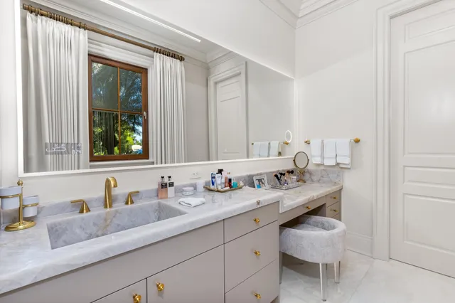 a view of a yard with plants and palm trees