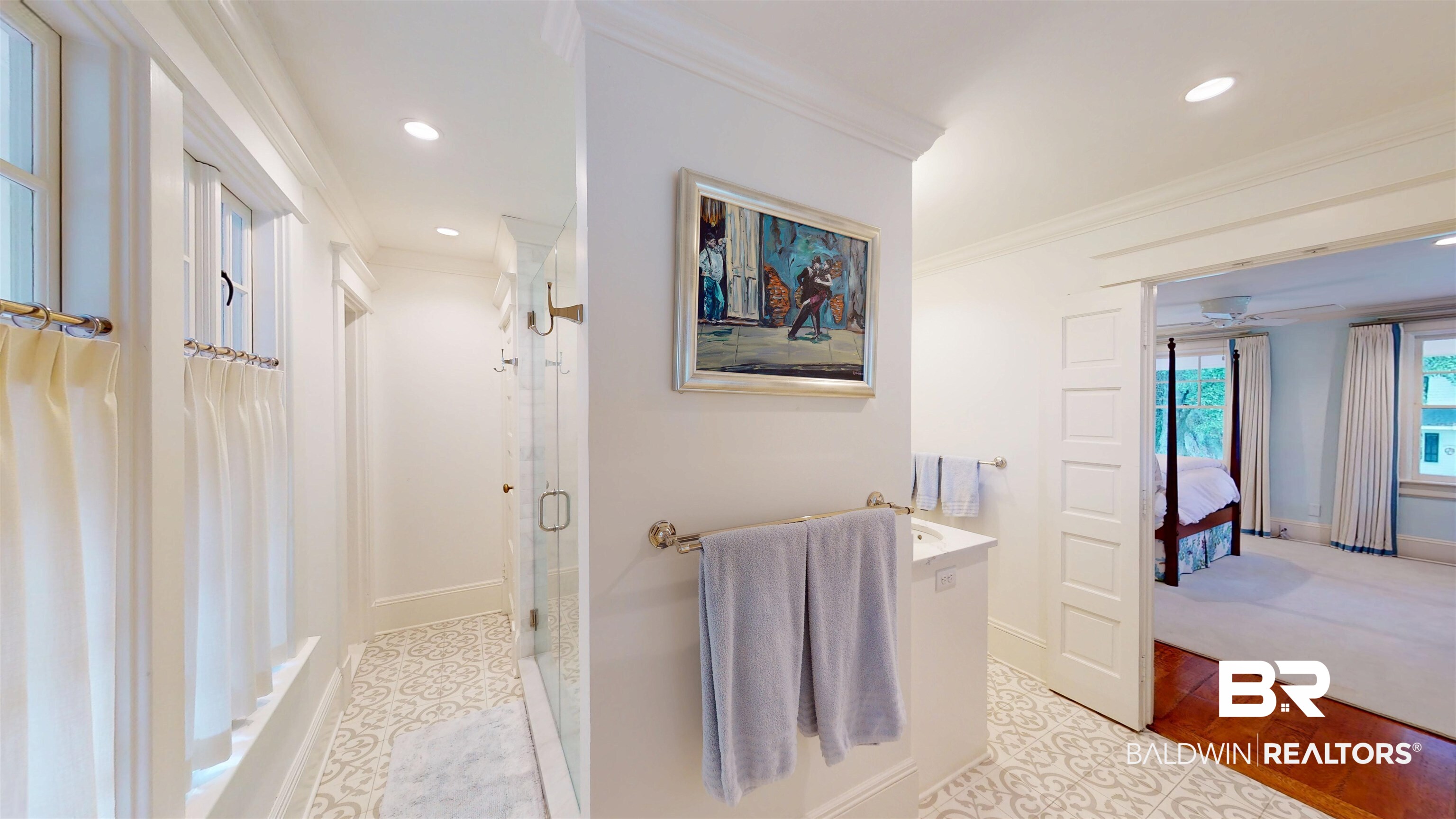 211 Lanier Avenue Mobile, AL 36607 - Photo 39 of 73 Ensuite bathroom with ornamental molding, a stall shower, and recessed lighting