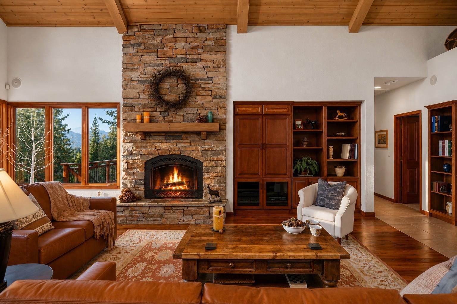 238 Clouds Rest Portola, CA 96122 - Photo 6 of 34 a living room with furniture a rug and a fireplace