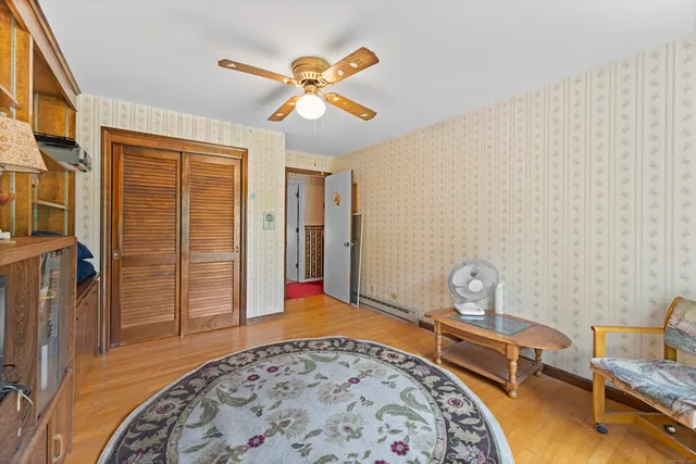 an entryway in a room with a window