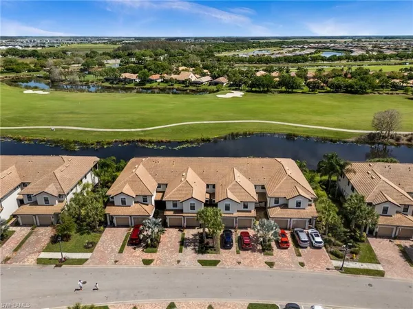 an aerial view of a house with a garden