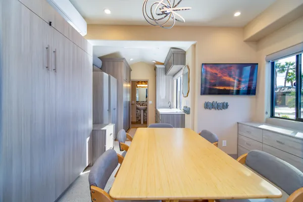 a view of a patio with swimming pool