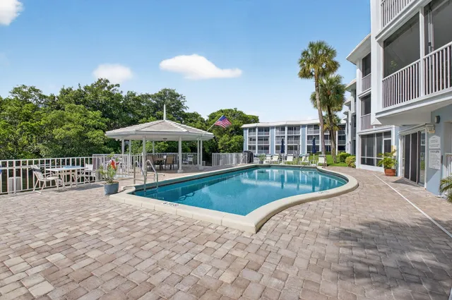 a view of a swimming pool with a patio