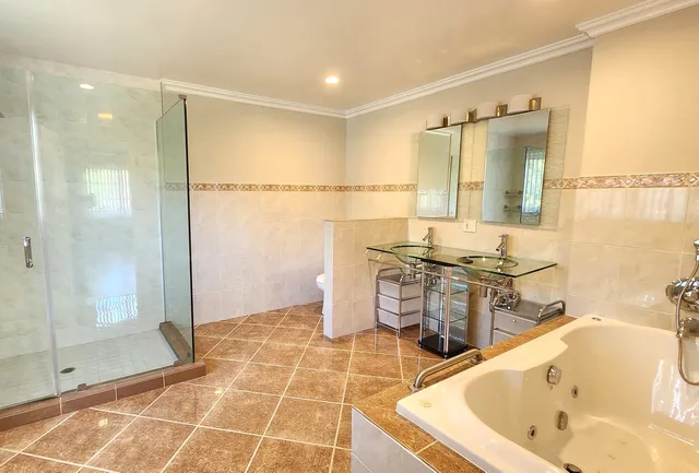 a view of a bathtub in a room