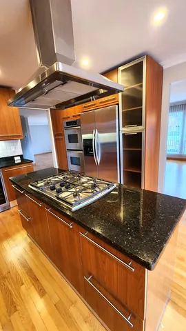 a kitchen with stainless steel appliances granite countertop a stove and a sink