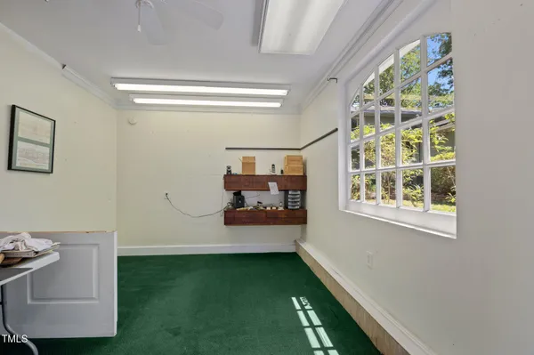 a view of a gym with a porch