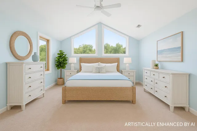 a bedroom with a bed and a dresser