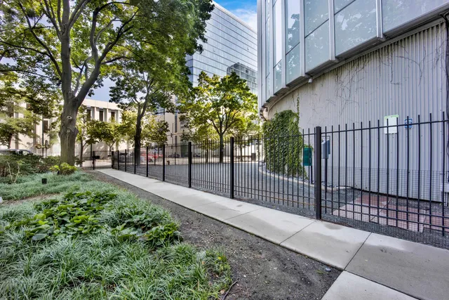 a view of a backyard with pathway