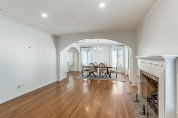 a view of a livingroom with furniture and a fireplace