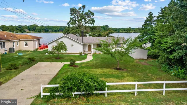a view of a house with a yard and a large tree