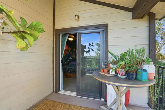 a dining room with table and chairs potted plants