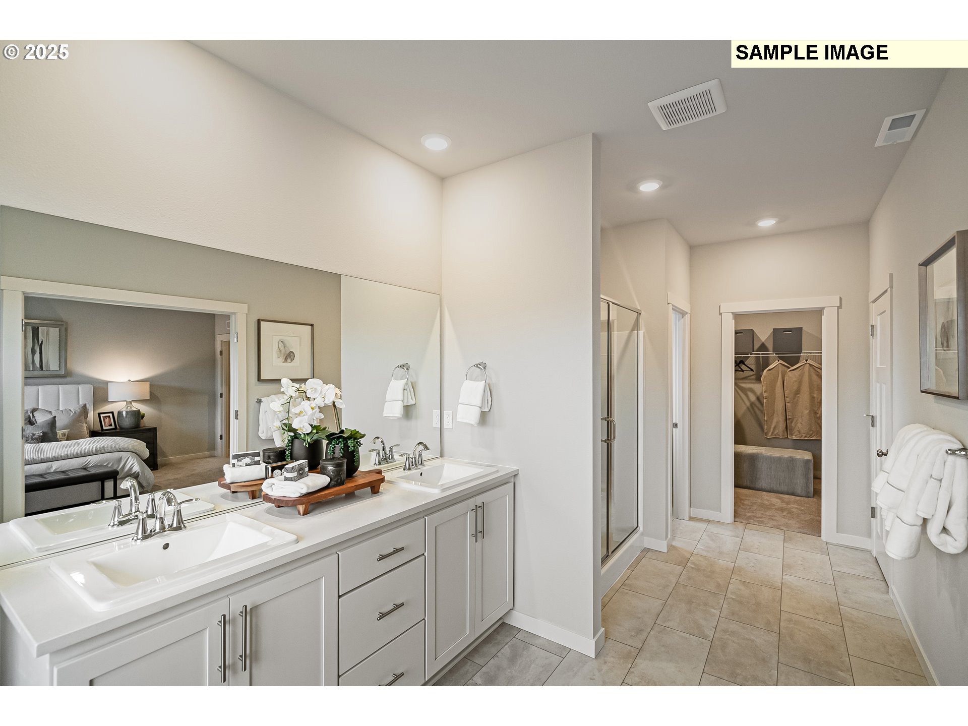 4327 Hackamore Court Southeast Albany, OR 97322 - Photo 14 of 25 a bathroom with a sink mirror and a shower