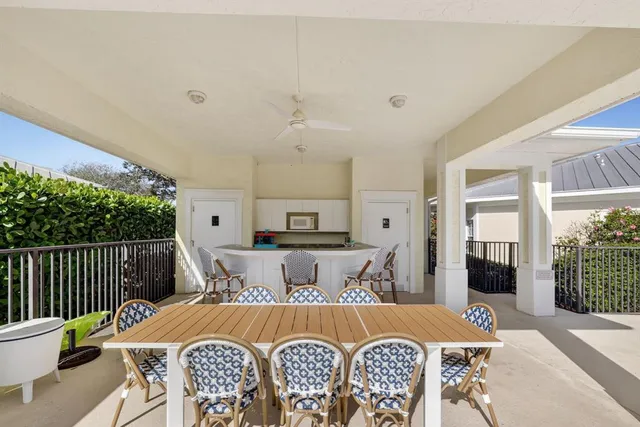 a view of a balcony with an ocean