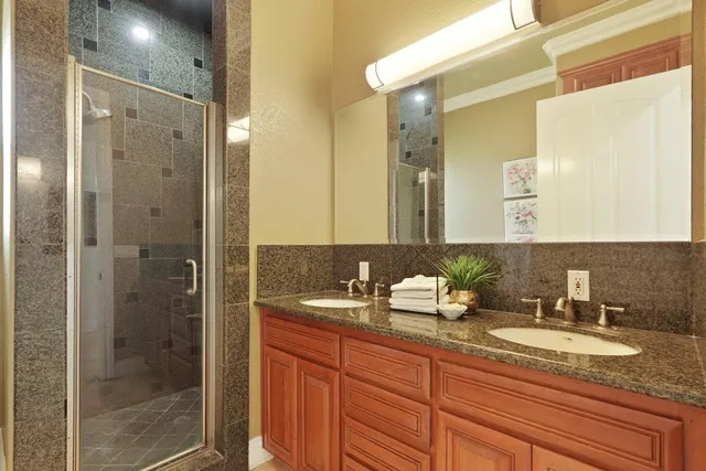 a view of a garage with wooden furniture