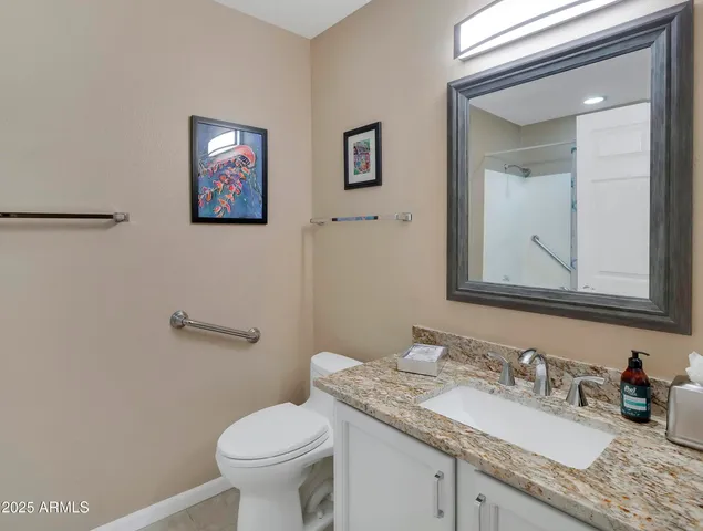 a view of a refrigerator in a room