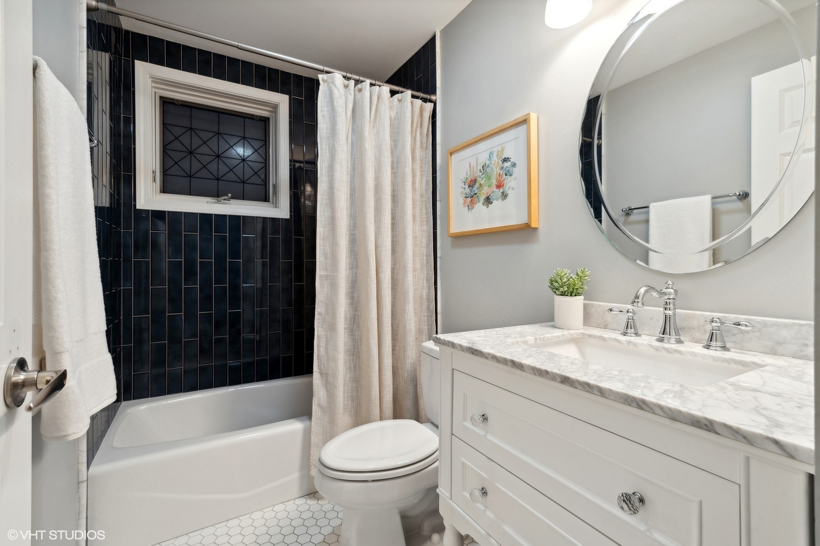 1372 North Dean Street, Unit 1 Chicago, IL 60622 - Photo 17 of 26 a bathroom with a granite countertop sink toilet and shower