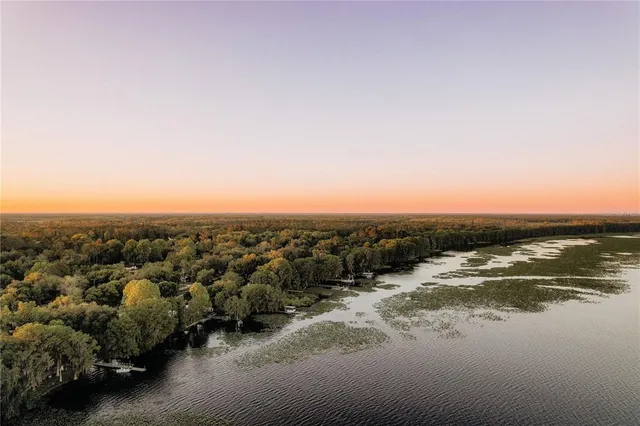 a view of a lake with a city