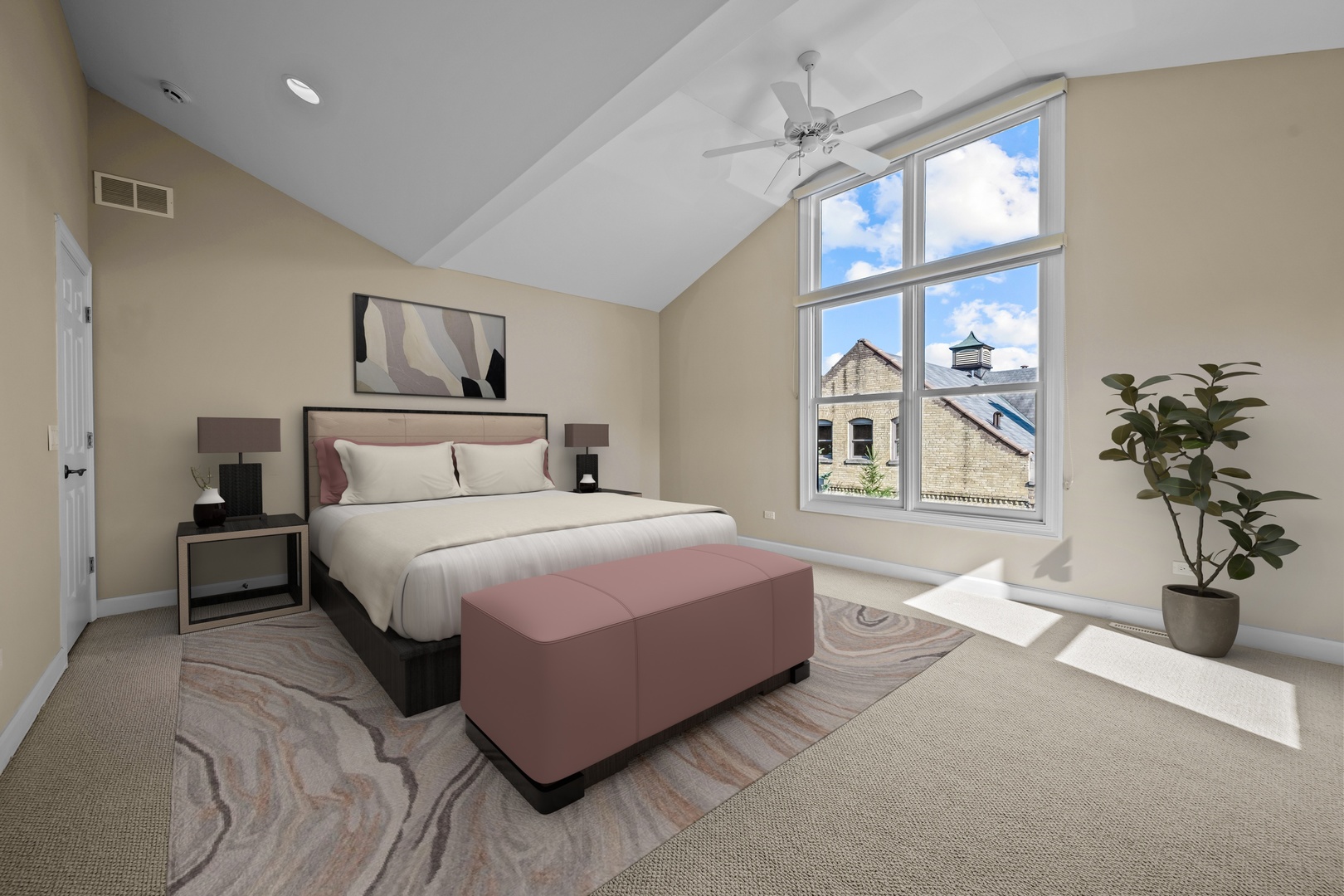 738 Lyster Road Highwood, IL 60040 - Photo 5 of 16 a bedroom with a large bed and a chandelier