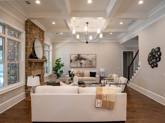 Undisclosed Address Athens, GA 30607 - Photo 16 of 85 a living room with fireplace furniture and a chandelier