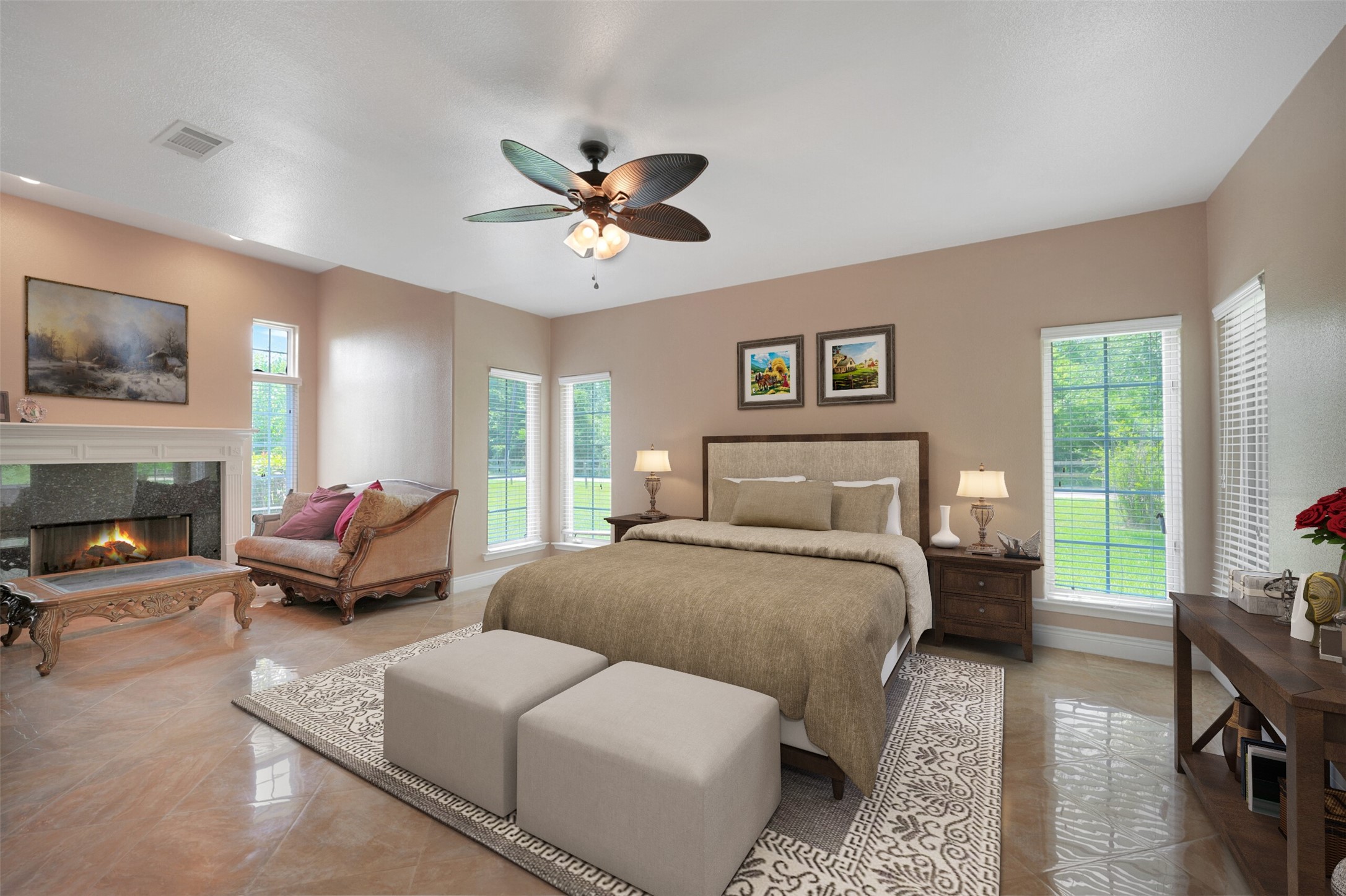 2750 County Road 48 Rosharon, TX 77583 - Photo 8 of 17 a spacious bedroom with a bed a couch and a flat screen tv