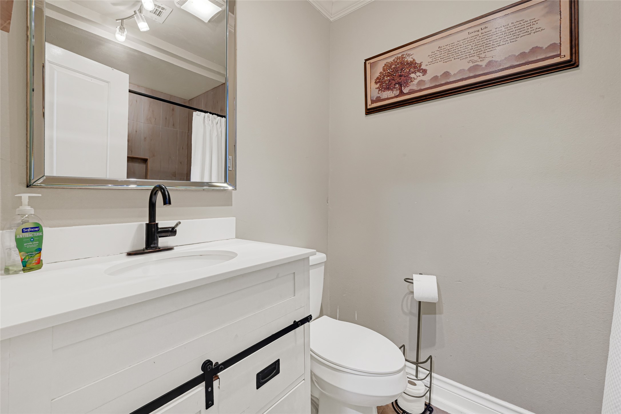 2809 Tooke Street Houston, TX 77023 - Photo 32 of 50 a bathroom with a sink a toilet and a mirror