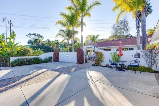 an outdoor space with furniture