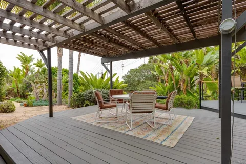 an aerial view of residential houses with outdoor space and swimming pool