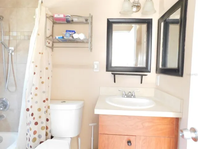 a bathroom with a sink a toilet and a mirror