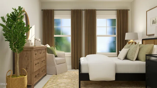 a bedroom with a bed and chair