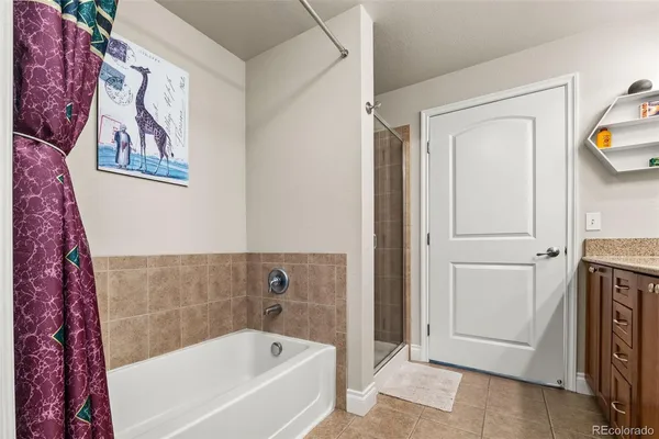 a bathroom with a bathtub and shower