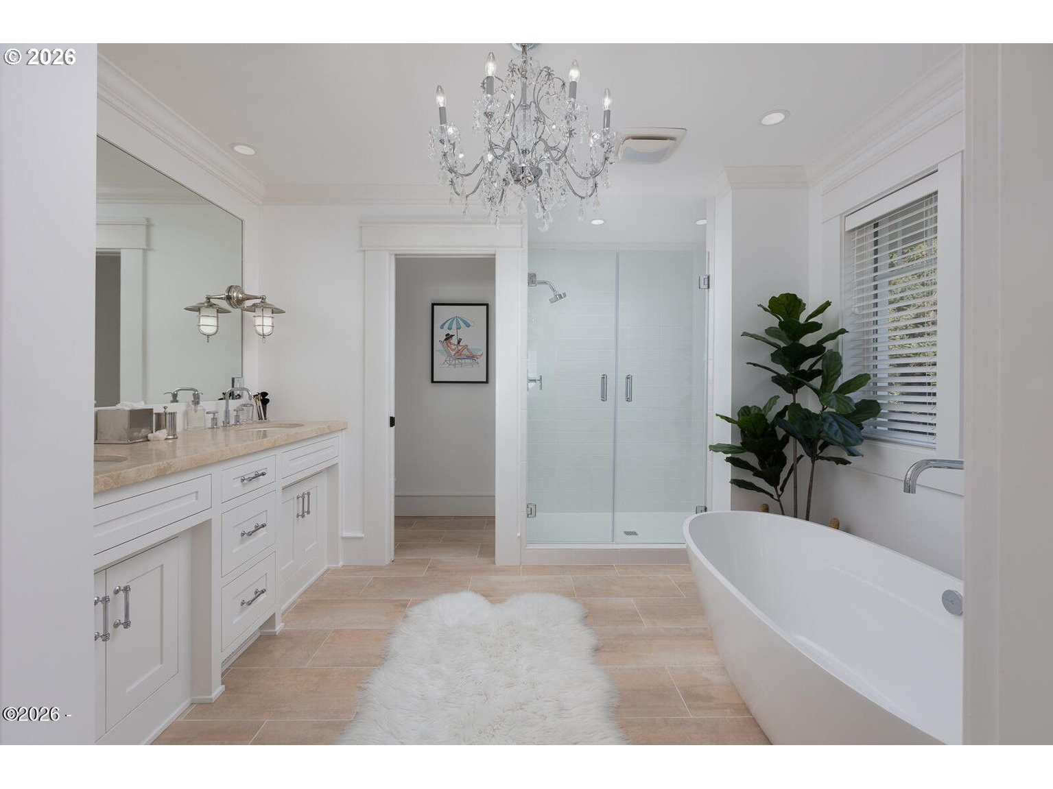 520 Cove Point Depoe Bay, OR 97341 - Photo 19 of 43 a bathroom with a granite countertop sink a mirror a vanity and a bathtub