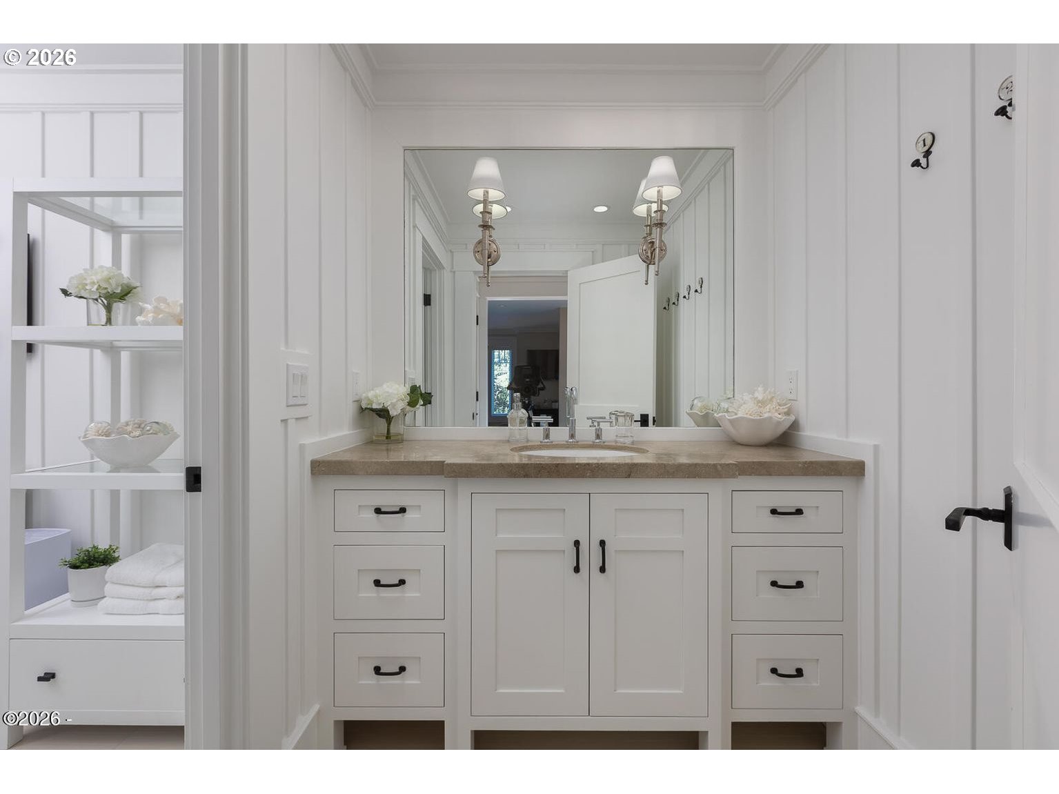 520 Cove Point Depoe Bay, OR 97341 - Photo 26 of 43 a bathroom with a double vanity sink and a mirror
