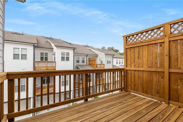 a view of a wooden house with a large window