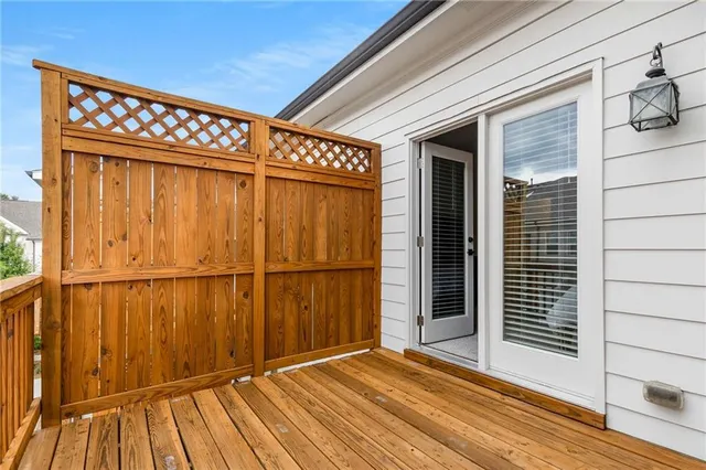 a view of a balcony with a door