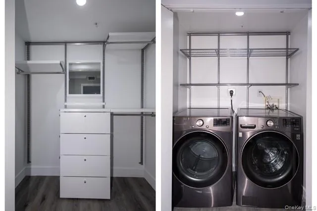 a view of a storage & utility room with washer and dryer
