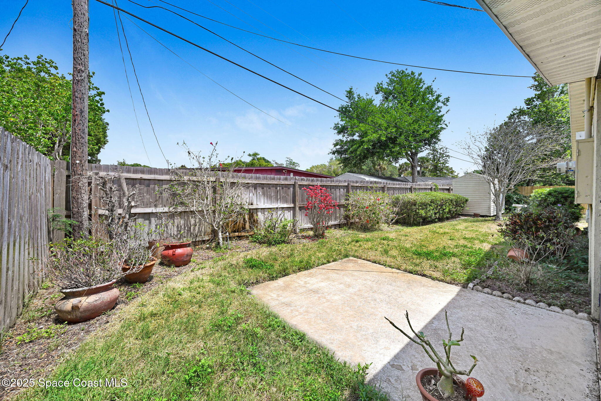 1208 Duke Way Cocoa, FL 32922 - Photo 32 of 34 a view of a backyard with potted plants and large tree