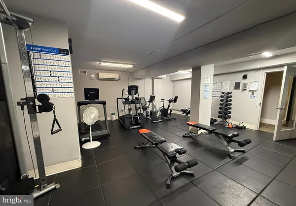 a view of a room with gym equipment